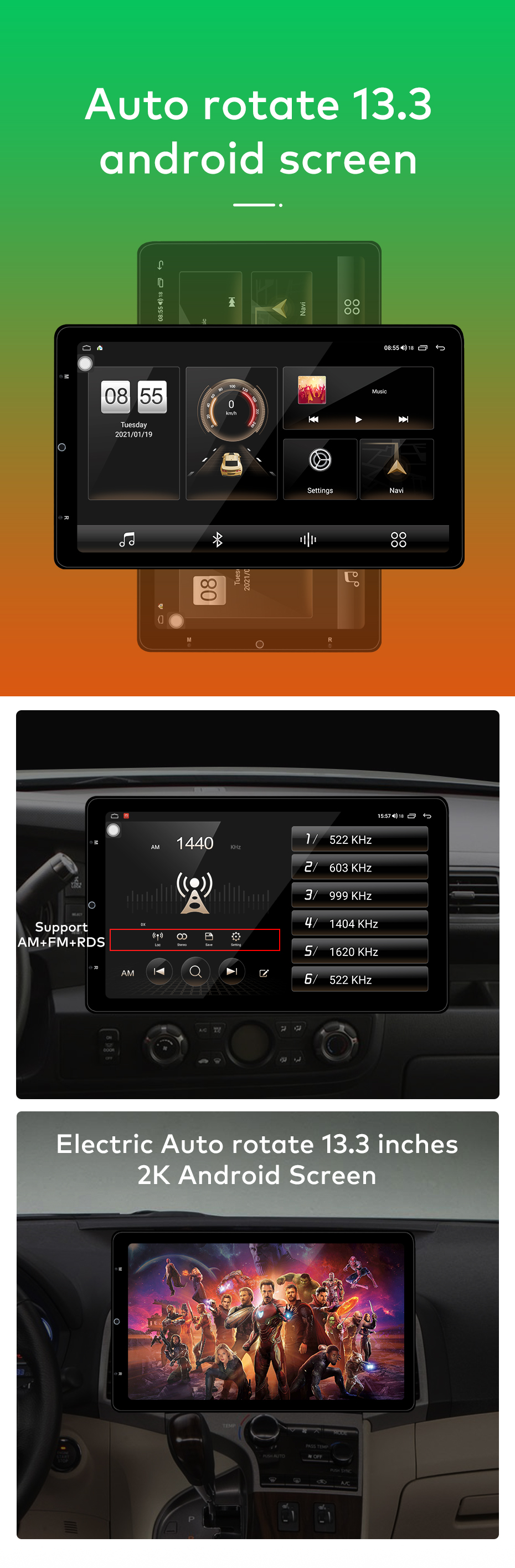 13.3" Auto-Rotatable Android Car Multimedia