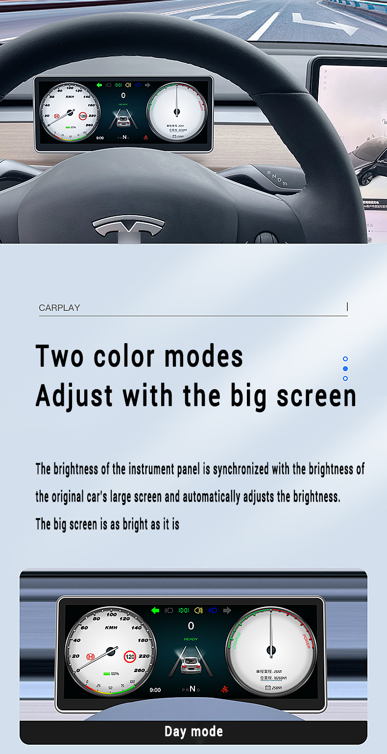 Tesla LCD Meter Display with CarPlay and Auto