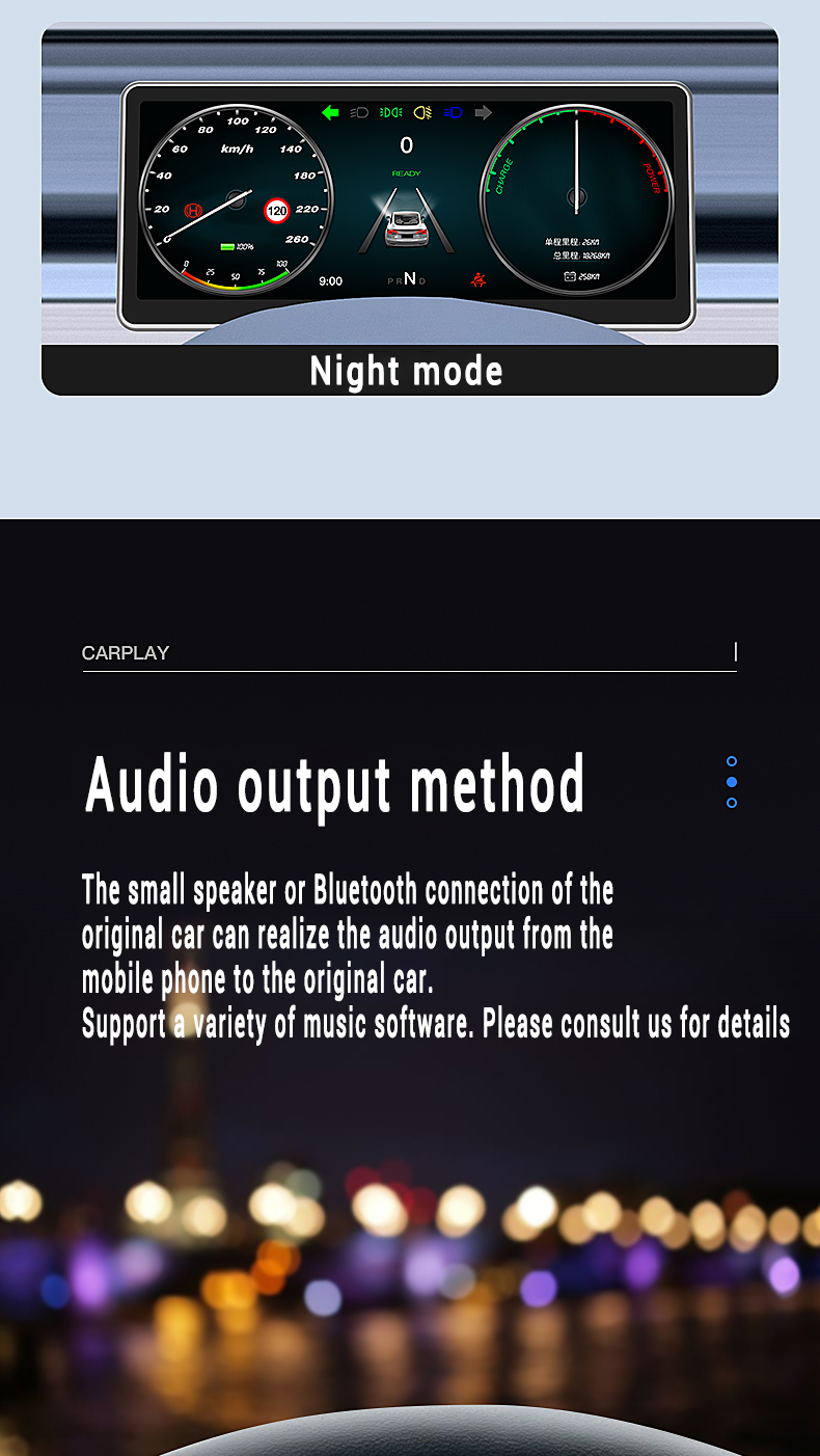 Tesla LCD Meter Display with CarPlay and Auto