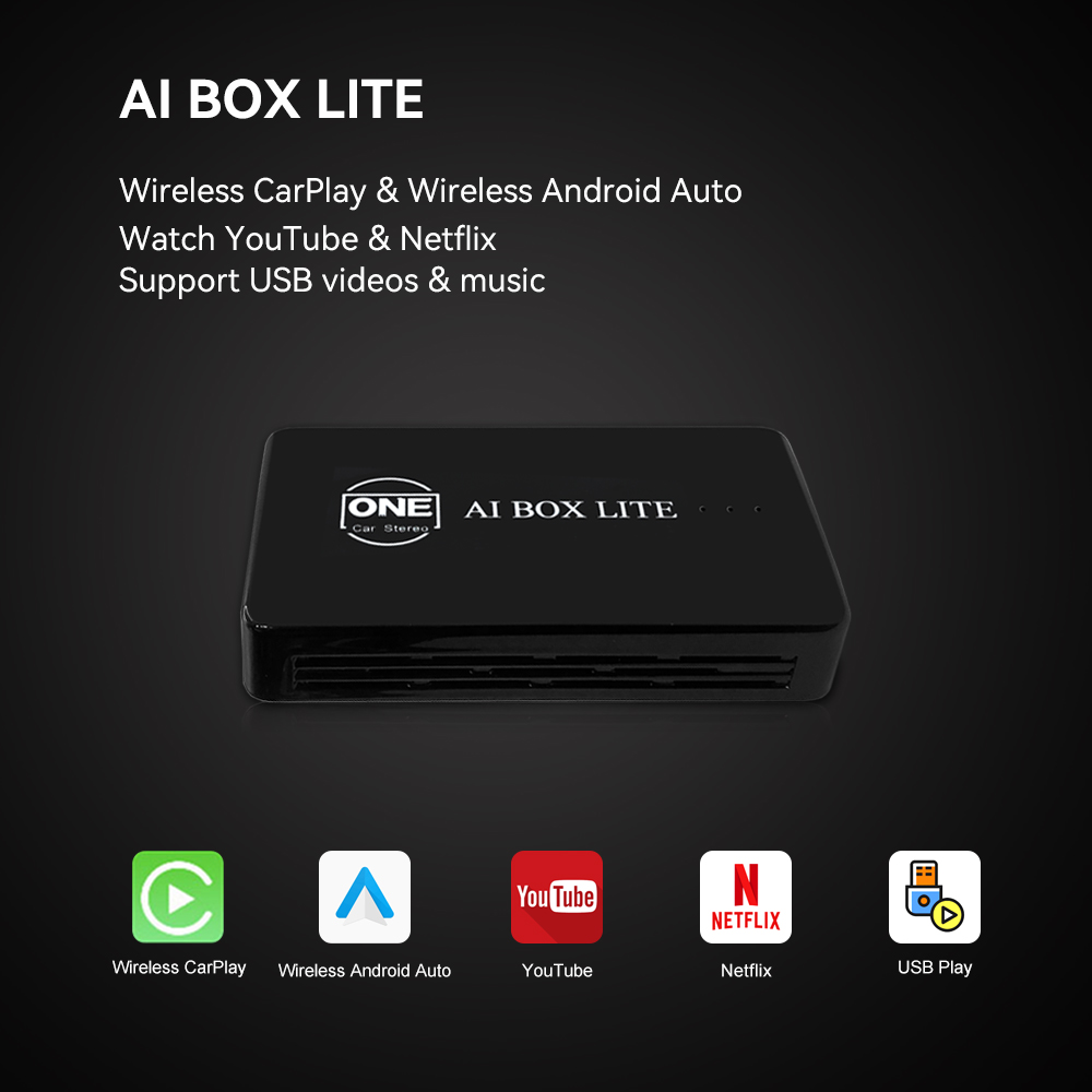 Wireless CarPlay AI Box Lite with CarPlay and Android Auto Adaptor Support YouTube and Netflix