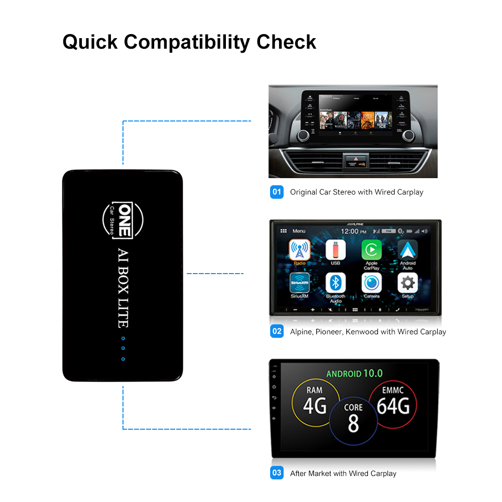 Wireless CarPlay AI Box Lite with CarPlay and Android Auto Adaptor Support YouTube and Netflix