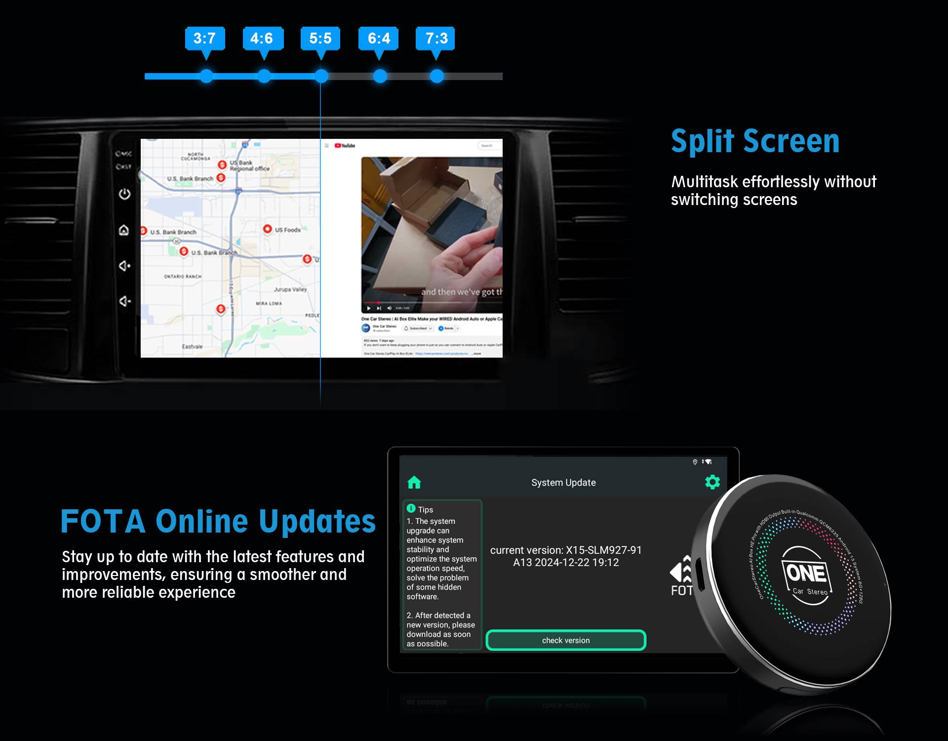 Qualcomm 6225 8G 128G 4G SIM Card Wireless CarPlay AI Box with OTA Update Video Out Android Auto Adapter for YouTube