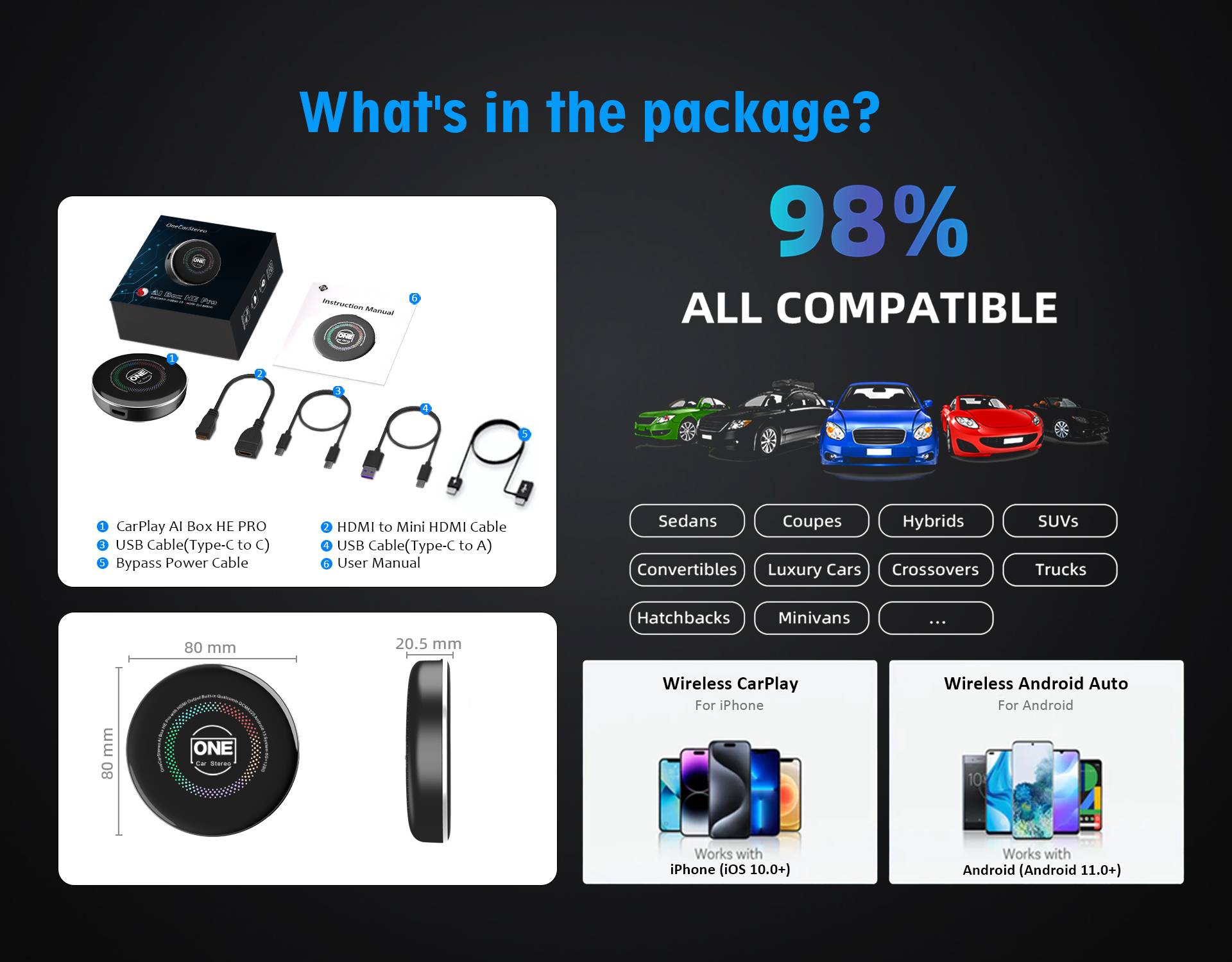 Qualcomm 6225 8G 128G 4G SIM Card Wireless CarPlay AI Box with OTA Update Video Out Android Auto Adapter for YouTube