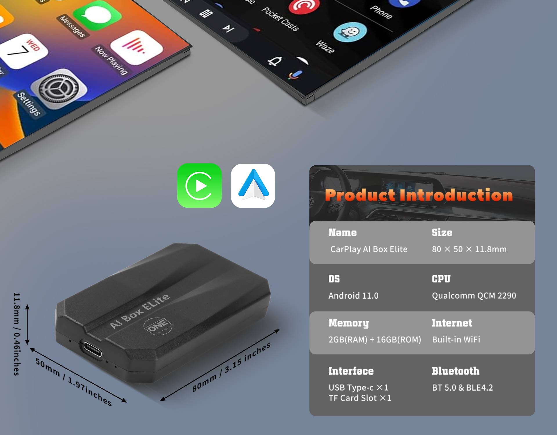 Qualcomm 2290 2G 16G Wireless Android CarPlay Box Adapter Build in WiFi for Netflix YouTube Tiktok Playstore
