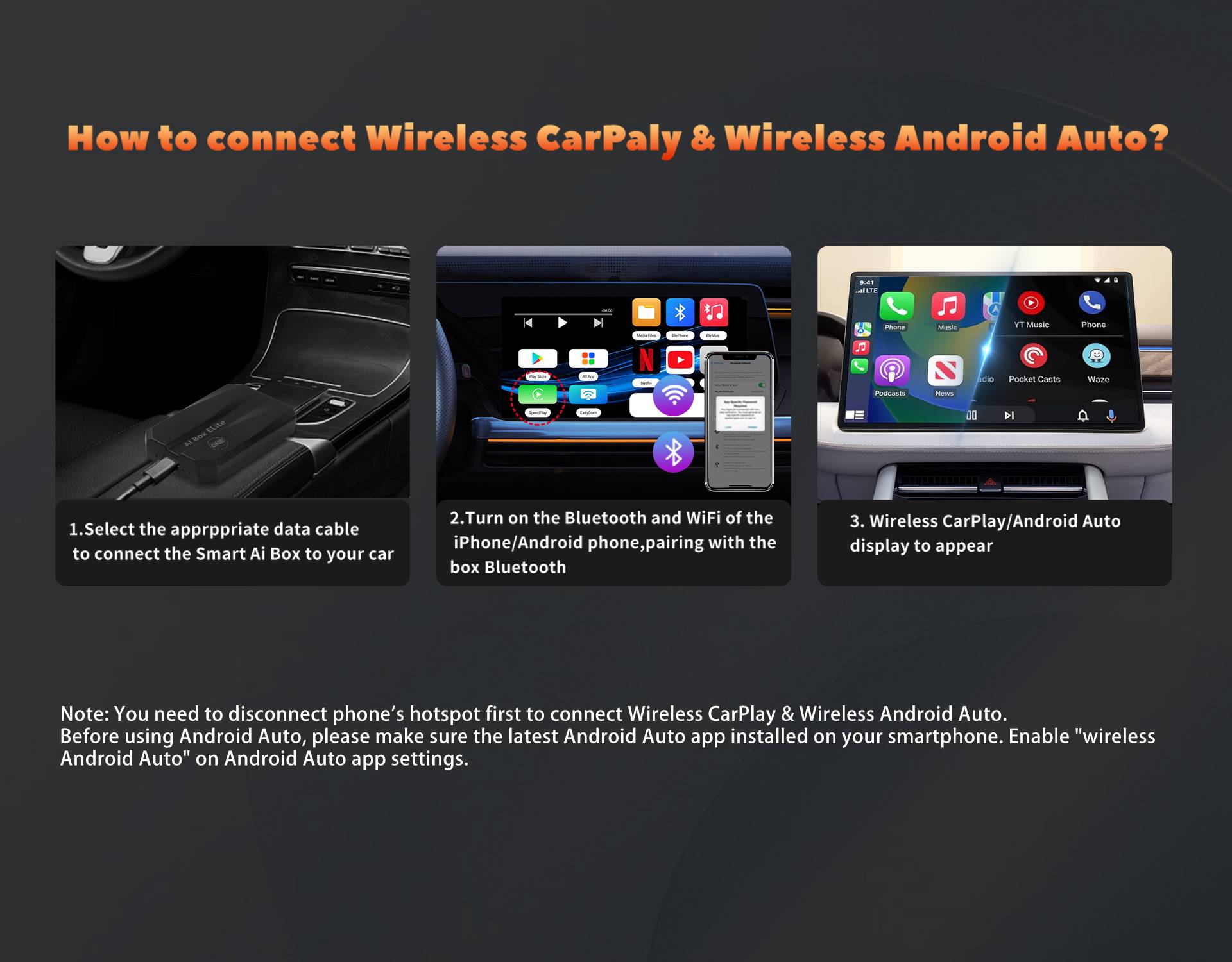 Qualcomm 2290 2G 16G Wireless Android CarPlay Box Adapter Build in WiFi for Netflix YouTube Tiktok Playstore