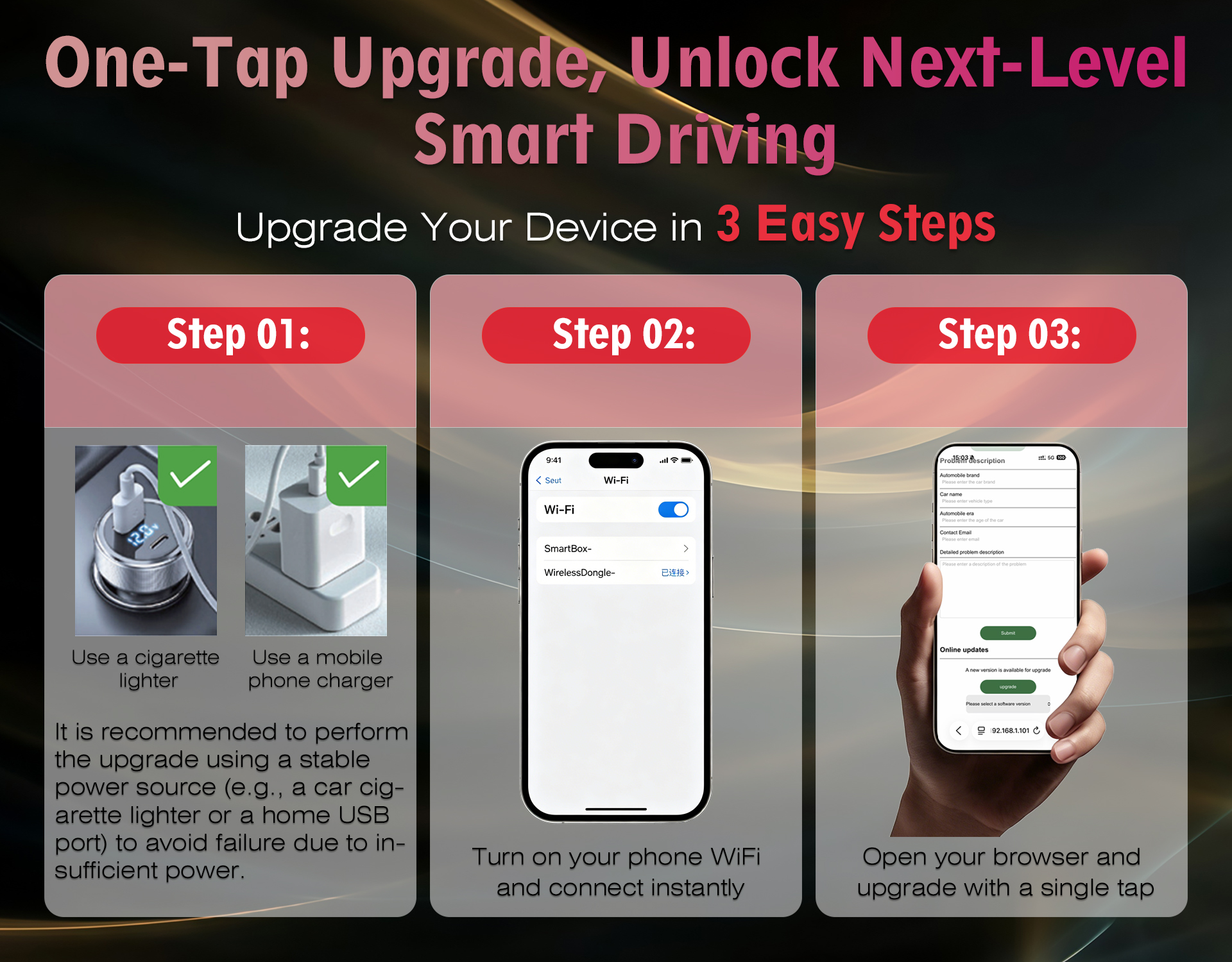 One Touch Wireless CarPlay Android Auto Adapter Convert Wired to Wireless AirPlay