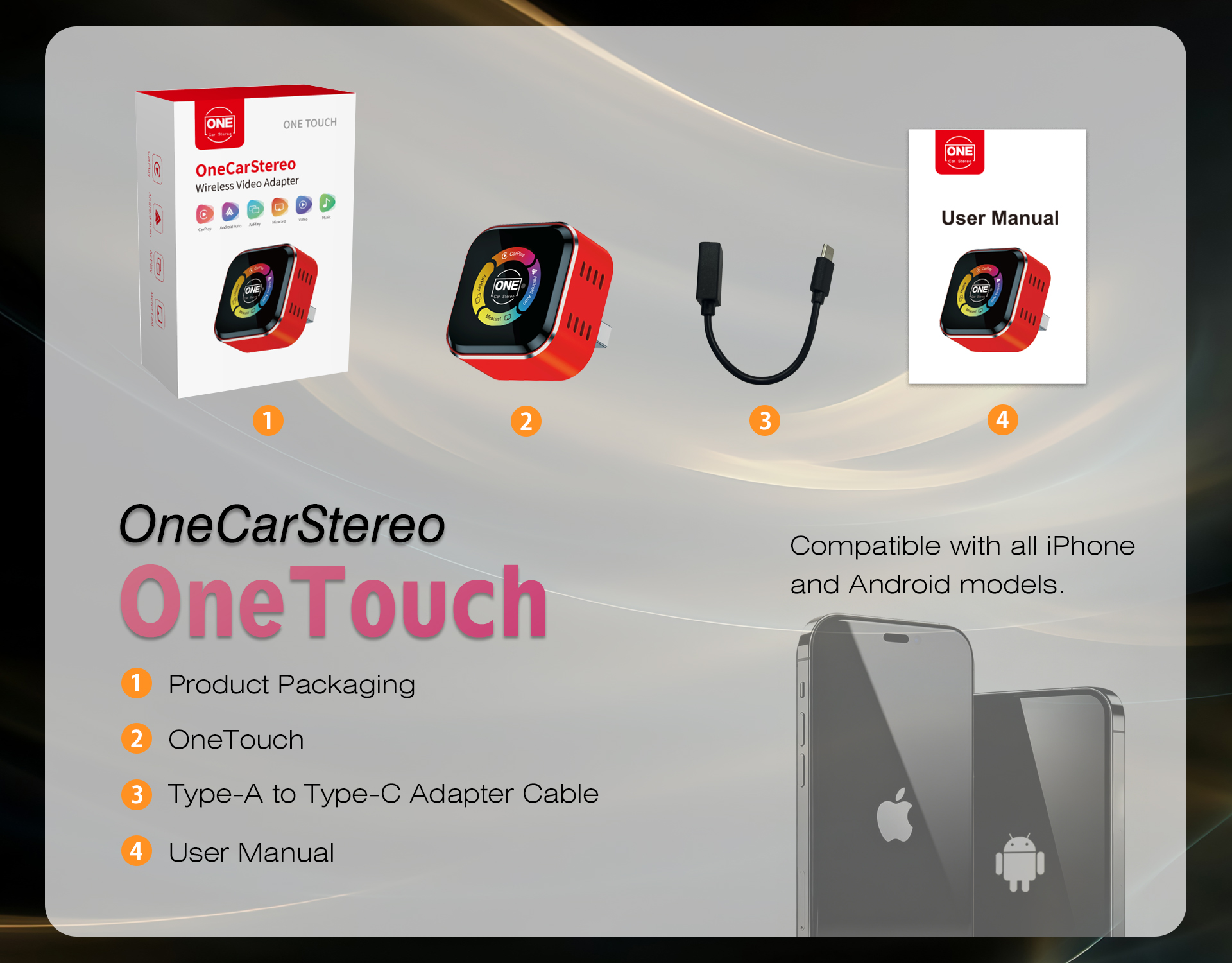 One Touch Wireless CarPlay Android Auto Adapter Convert Wired to Wireless AirPlay
