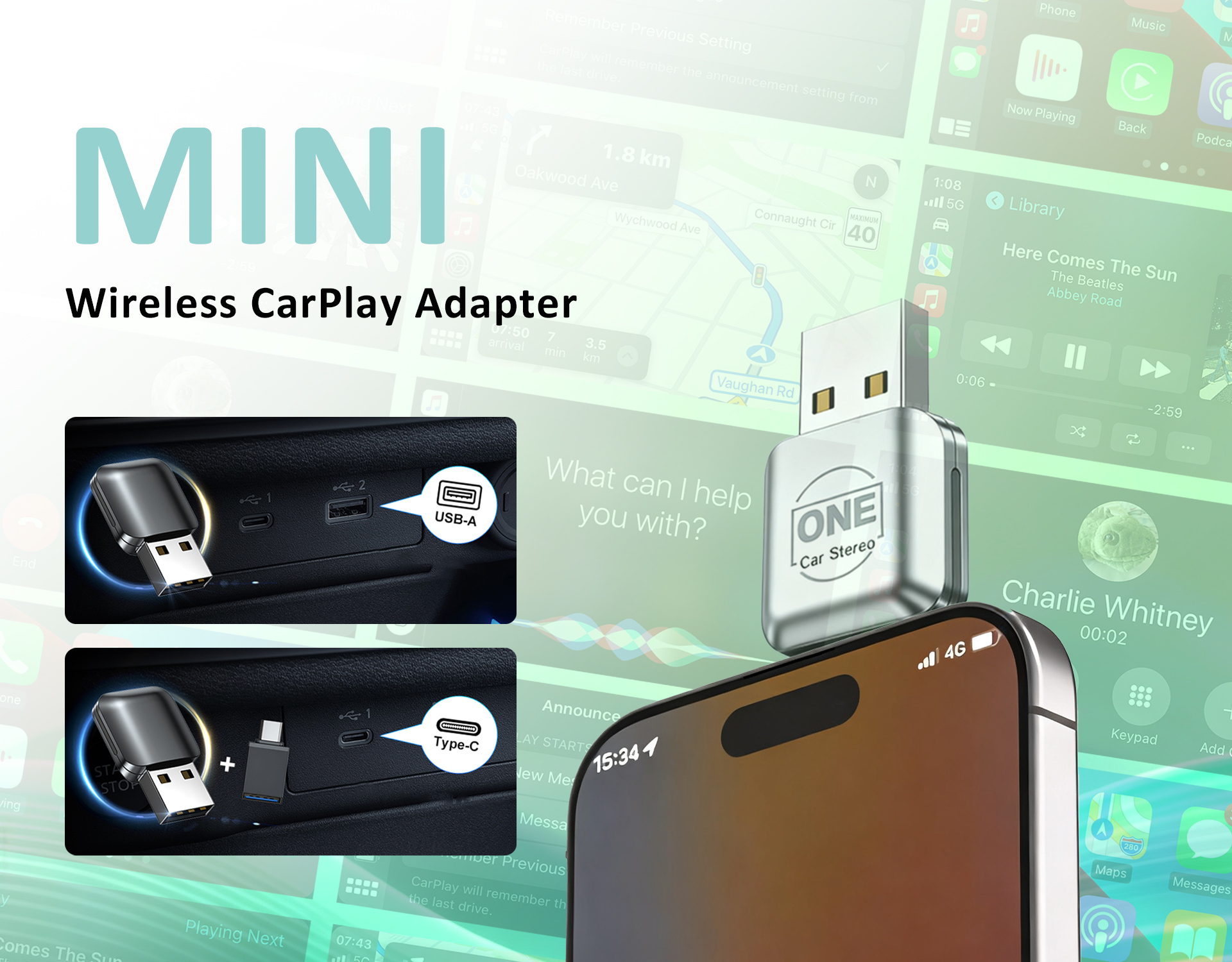 Mini Wireless CarPlay Android Auto Adapter Convert Wired to Wireless Car Play Dongle for Cars with Wired CarPlay