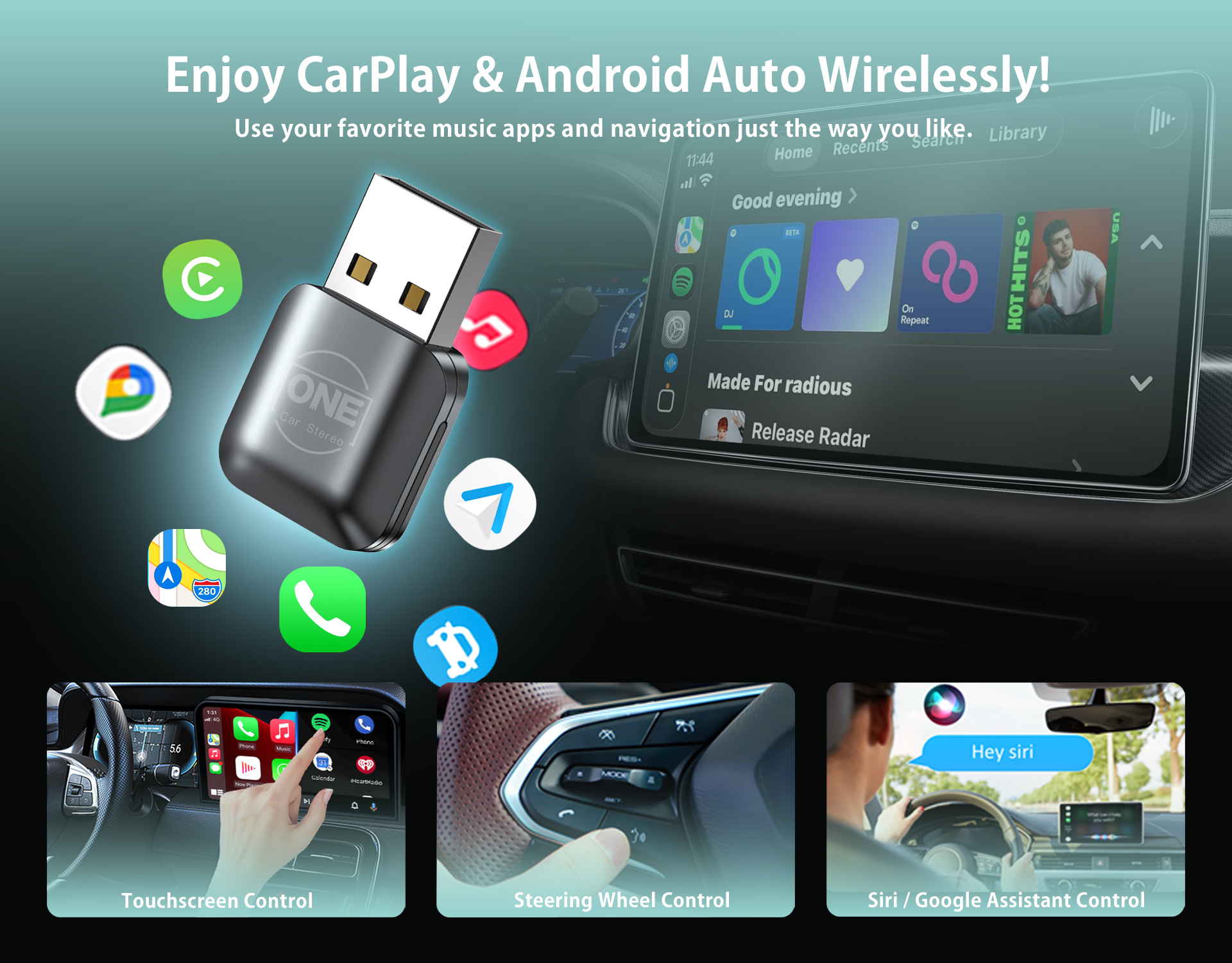 Mini Wireless CarPlay Android Auto Adapter Convert Wired to Wireless Car Play Dongle for Cars with Wired CarPlay
