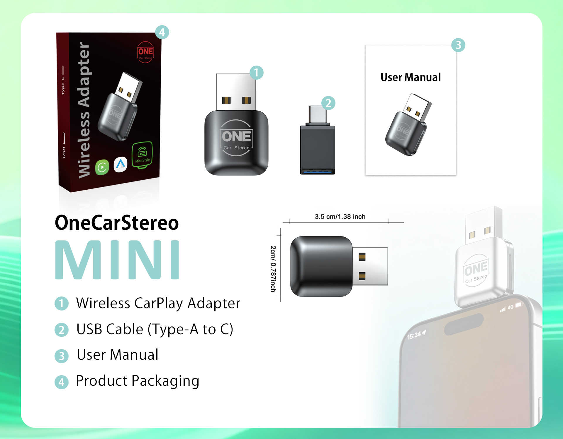 Mini Wireless CarPlay Android Auto Adapter Convert Wired to Wireless Car Play Dongle for Cars with Wired CarPlay