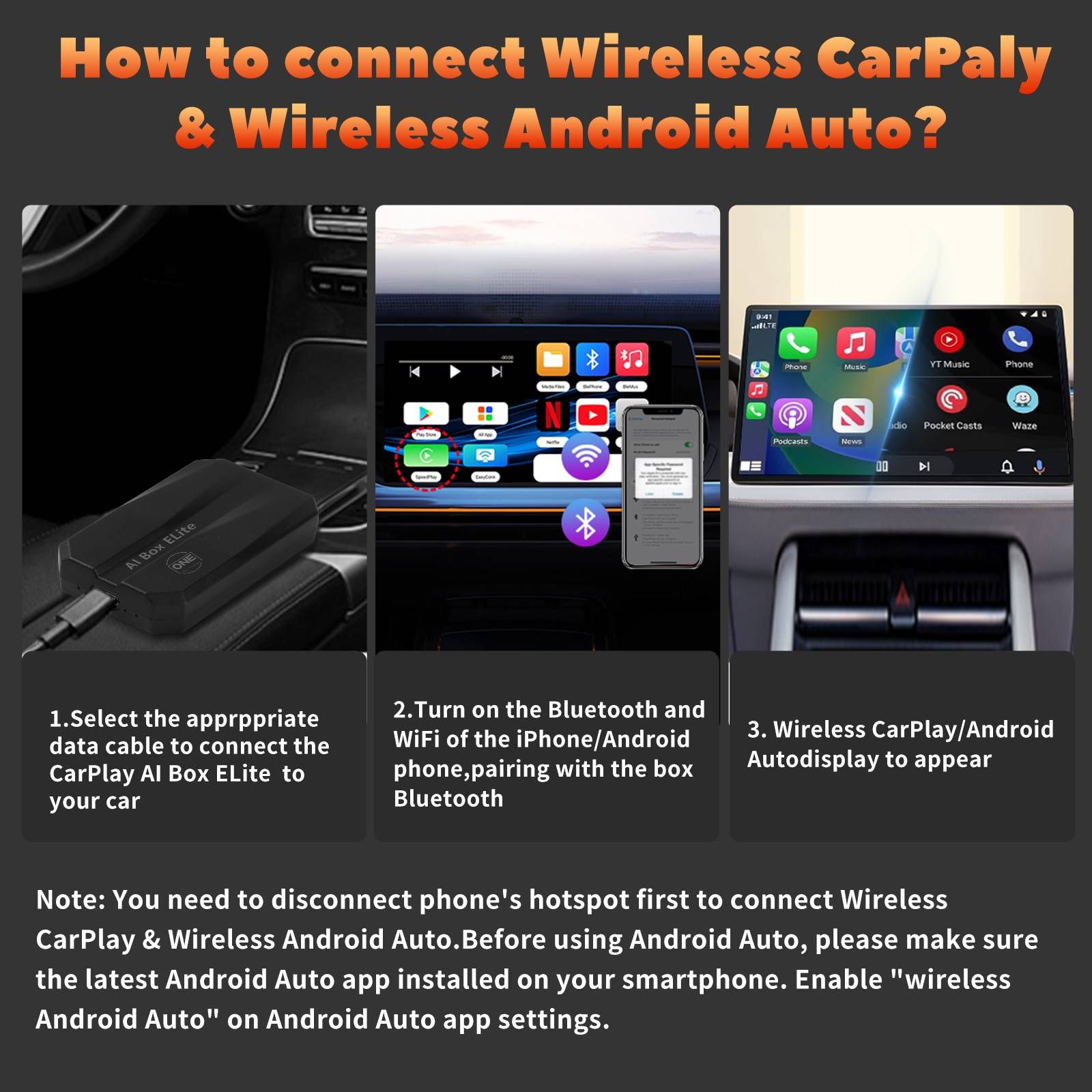 Qualcomm 2290 2G+16G Wireless Android CarPlay Box Adapter Build in WiFi for Netflix YouTube Tiktok Playstore
