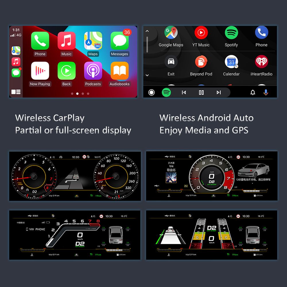 VW Passat 2016-2017 Digital Dashboard Wireless CarPlay Virtual Tacho Cockpit LCD Cluster Upgrade