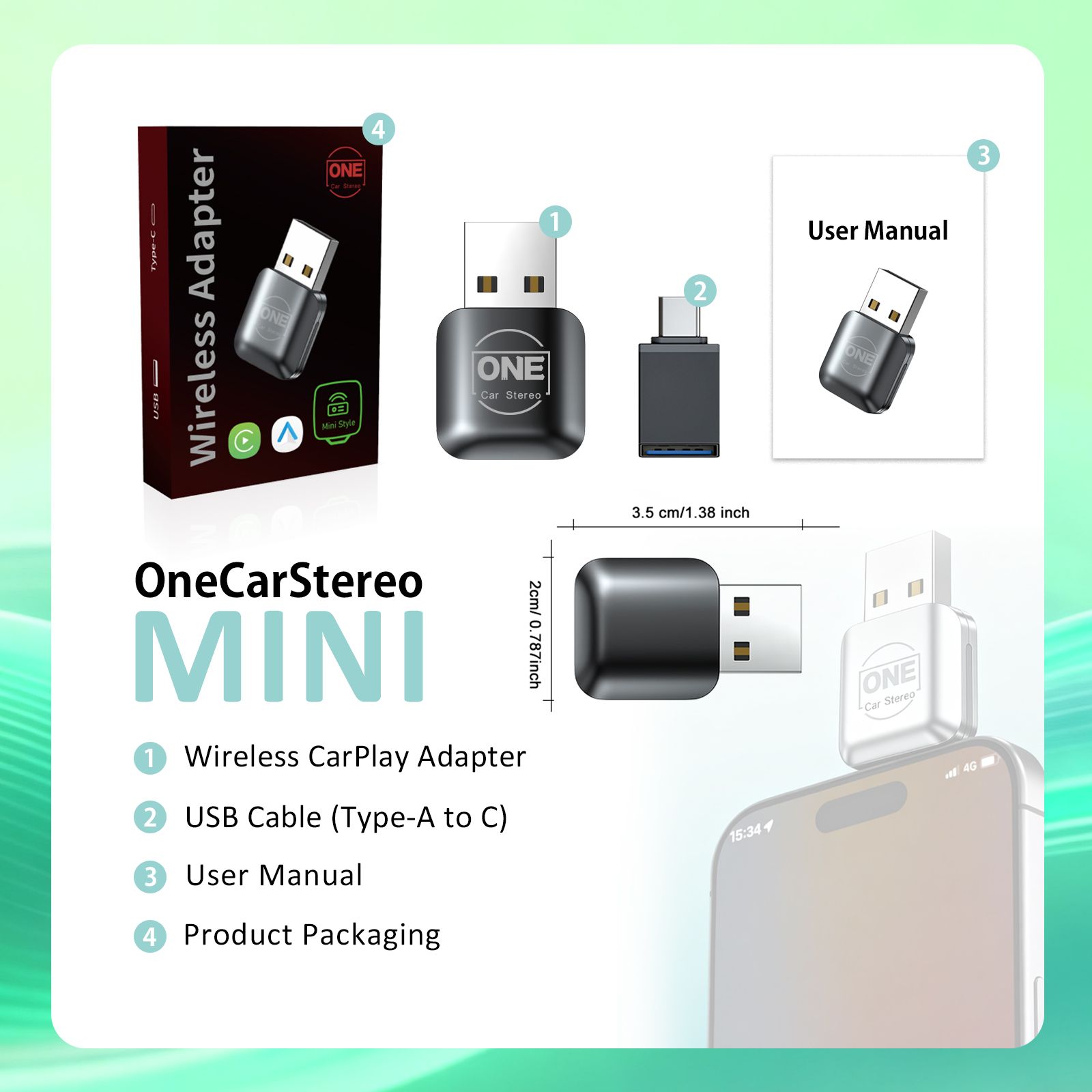 Mini Wireless CarPlay Android Auto Adapter Convert Wired to Wireless Car Play Dongle for Cars with Wired CarPlay