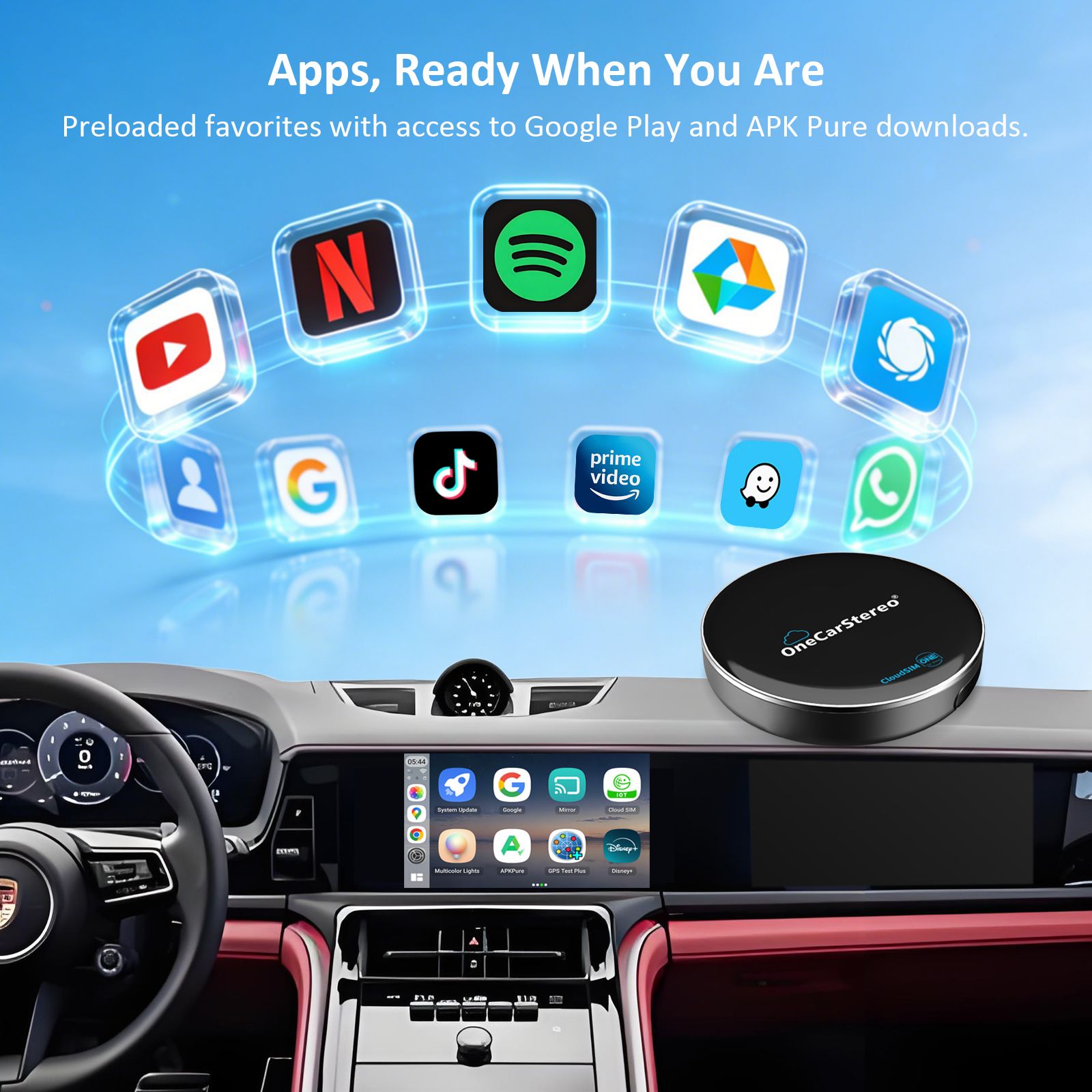 Wireless CarPlay Cloud AI Box Android Auto GPS Built-in Cloud SIM Adapter Video for YouTube Netflix Dongle