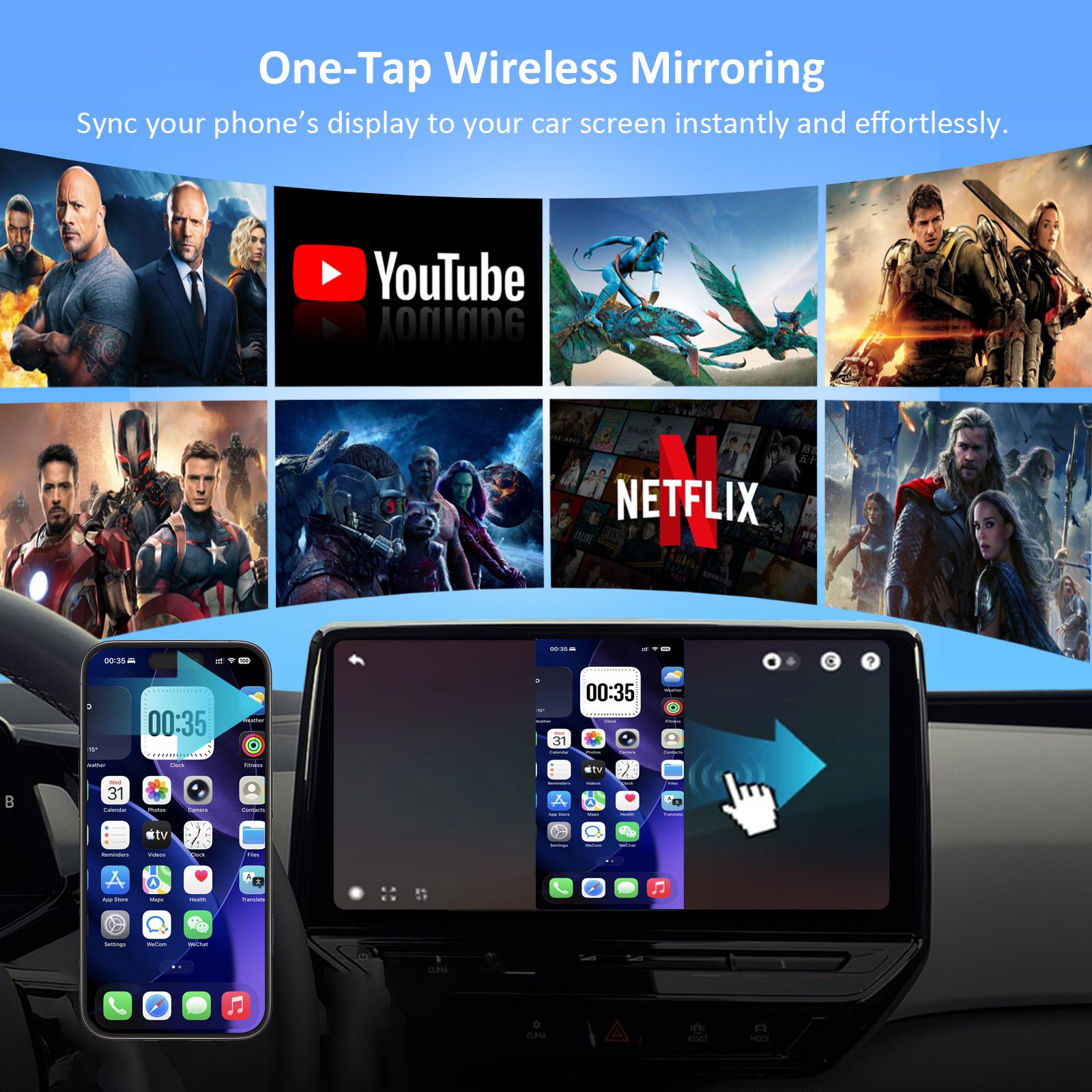 Wireless CarPlay Cloud AI Box Android Auto GPS Built-in Cloud SIM Adapter Video for YouTube Netflix Dongle