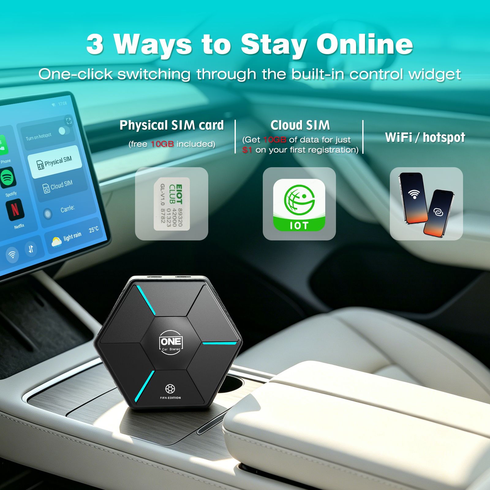 Qualcomm 6350 Android 15 CarPlay AI Box with 8GB+128GB, 4G Cloud SIM HDMI Input Output Wireless CarPlay Android Auto Adapter with OTA Update for YouTube