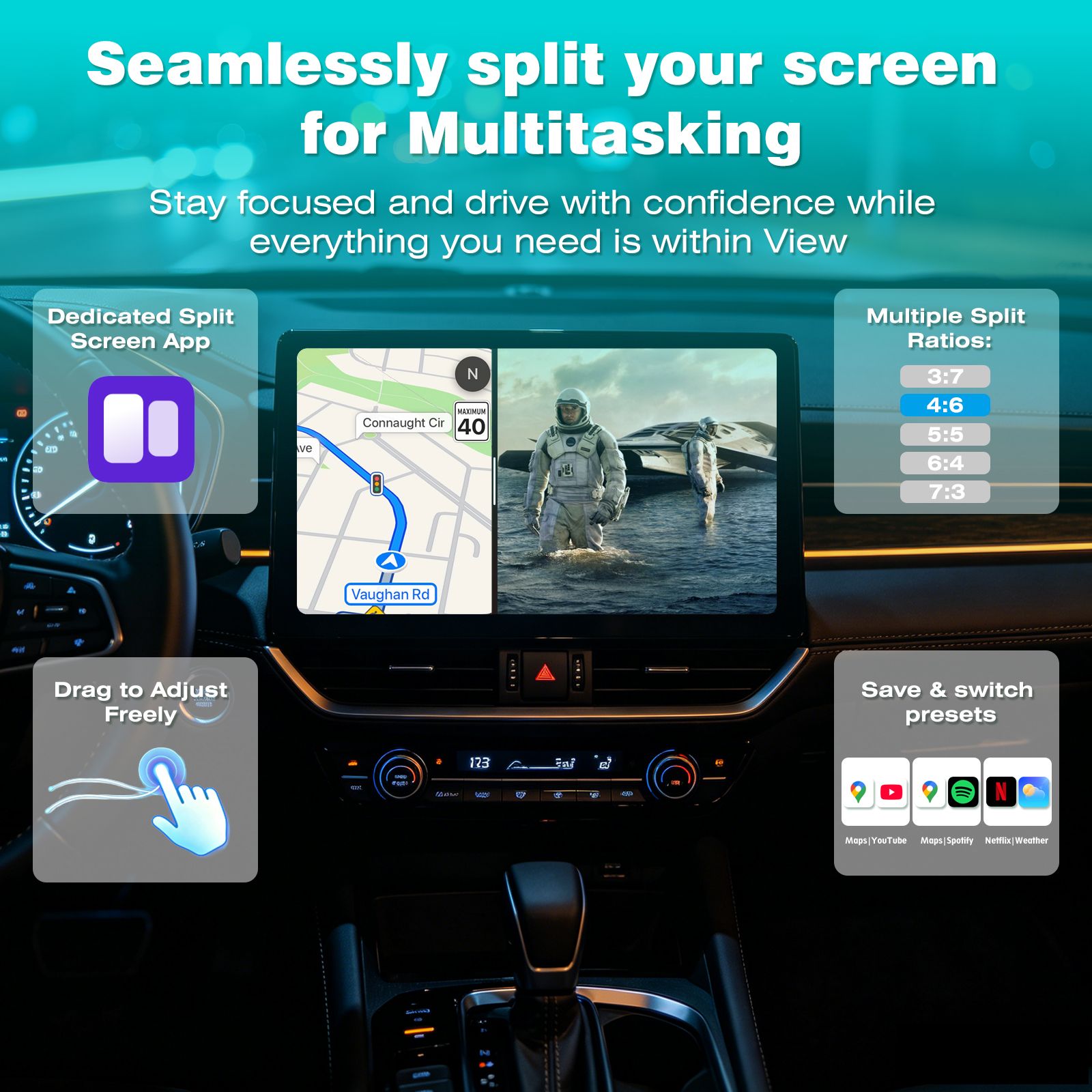 Qualcomm 6350 Android 15 CarPlay AI Box with 8GB+128GB, 4G Cloud SIM HDMI Input Output Wireless CarPlay Android Auto Adapter with OTA Update for YouTube